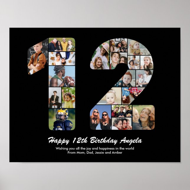 Poster Cadeau de collage photo pour le 12ème anniversaire (Devant)