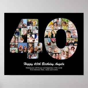 Poster Cadeau de collage photo pour le 40e anniversaire N