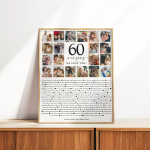 Poster Cadeau de collage photo souvenir 60 raisons pour l