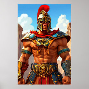 Poster Cadeau de Gladiateur de Dessin Animé Amateur d'His