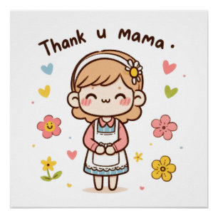 Poster Cadeau de la fête des mères   Merci Mama