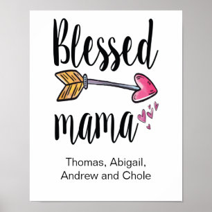 Poster Cadeau de maman béni personnalisé pour Maman Noms 