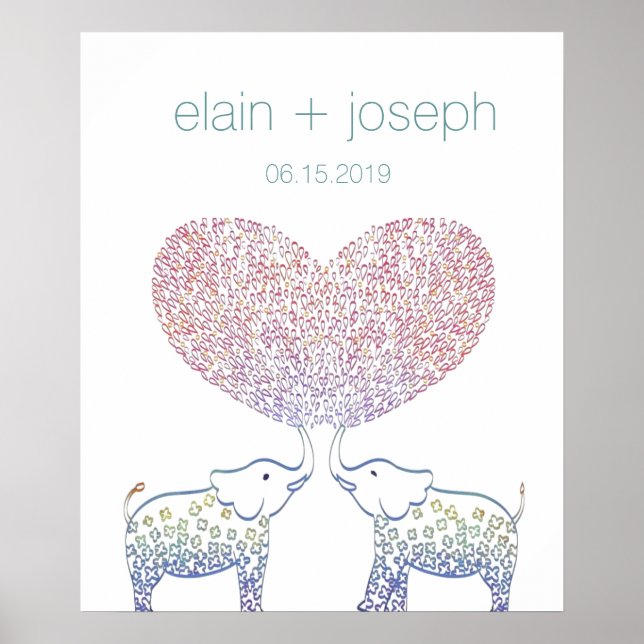 Poster Cadeau de mariage éléphant cœur super mignon et do (Devant)