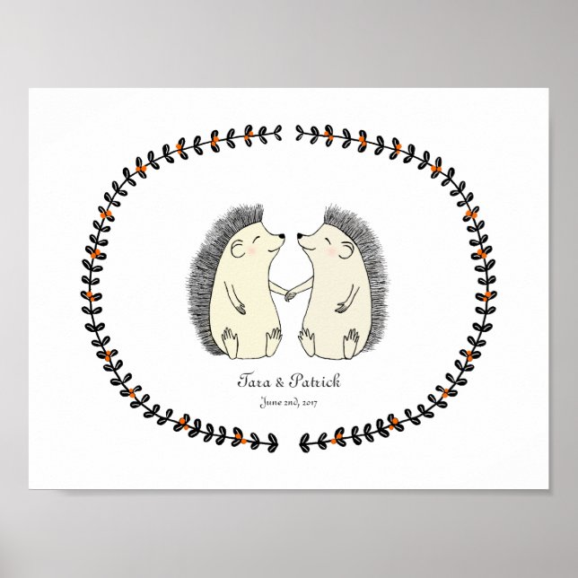 Poster Cadeau de mariage personnalisé pour duple mignon H (Devant)