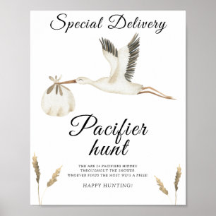 Poster Cadeau de naissance cigogne - jeu de chasse à la t