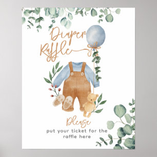 Poster Cadeau de naissance ourson eucalyptus végétation D