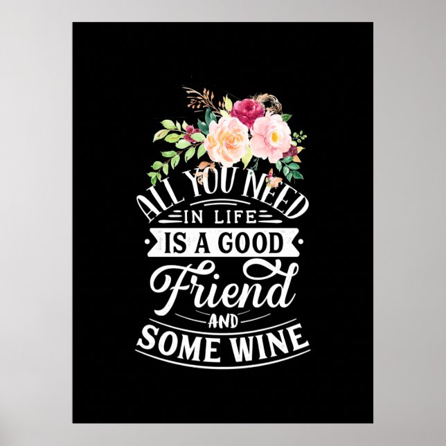 Poster Cadeau de Noël | Bon ami et un peu de vin (Devant)