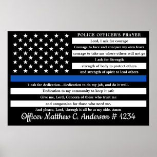 Poster Cadeau de prière pour policier ligne bleue fine