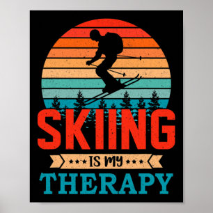 Poster Cadeau de ski design rétro soleil couchant pour sk