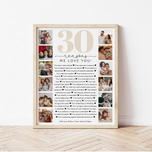 Poster Cadeau de souvenir d'anniversaire 30 raisons pour 