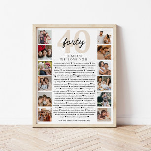 Poster Cadeau de souvenir d'anniversaire 40 raisons pour 