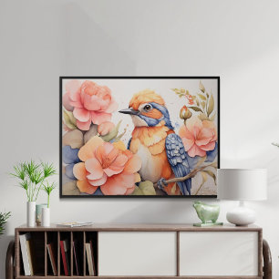 Poster Cadeau Enchantant Oiseau Floral Oiseau Amant