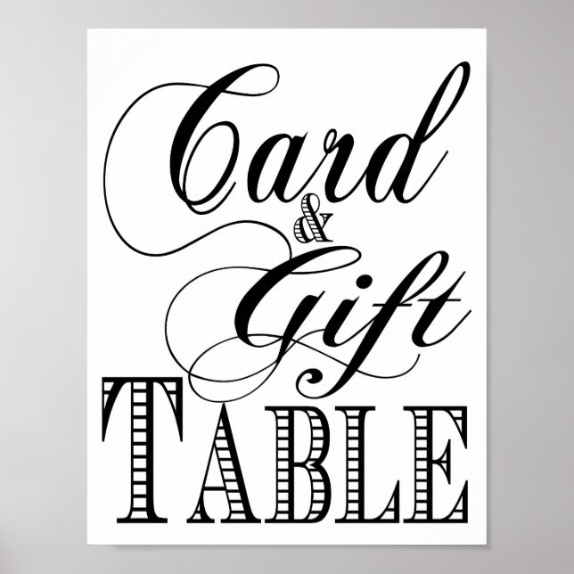 Poster Cadeau et carte mariage de table en noir et blanc (Devant)