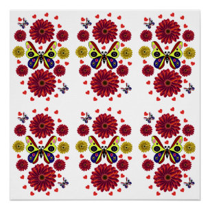 Poster Cadeau Floral Personnalisé Papillon de Printemps