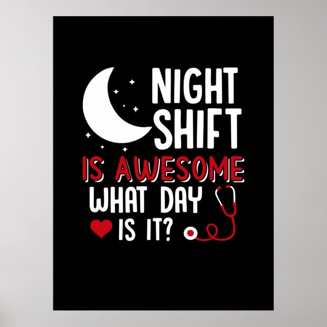 Poster Cadeau infirmière | Shift De Nuit Est Super (Devant)