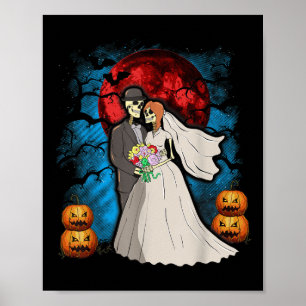 Poster Cadeau Mariage d'Halloween Skeleton Couple Mariée