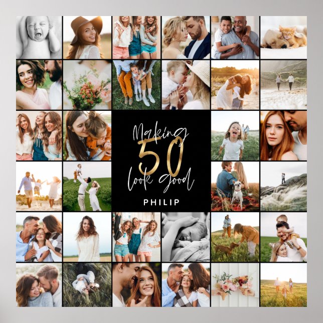 Poster Cadeau moderne 50e anniversaire multi-photo script (Devant)