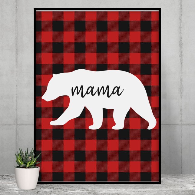 Poster Cadeau moderne Rouge Plaid Et Blanc Mama Ours (Créateur téléchargé)