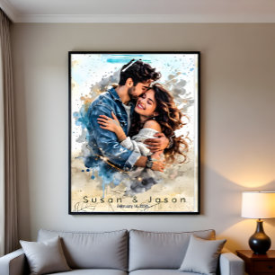 Poster Cadeau personnalisé de Saint-Valentin aquarelle su