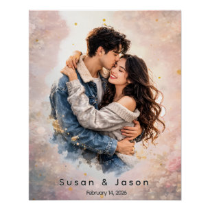 Poster Cadeau personnalisé de Saint-Valentin aquarelle su