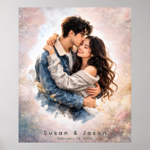 Poster Cadeau personnalisé de Saint-Valentin aquarelle su