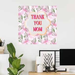 Poster Cadeau personnalisé Merci Maman Aquarelle W