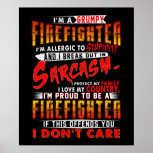 Poster Cadeau pompier   Je suis un pompier grincheux