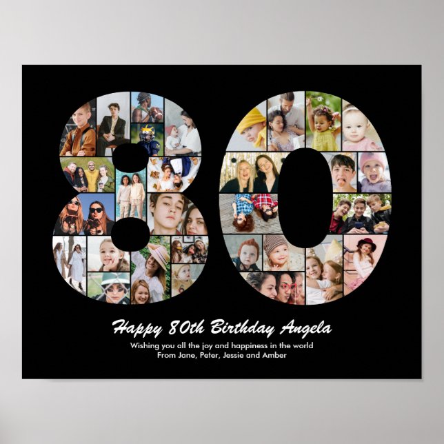 Poster Cadeau pour le 80e anniversaire Collage photo numé (Devant)
