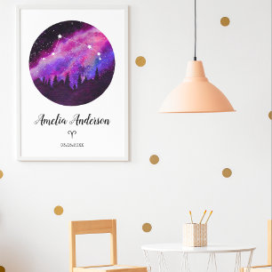 Poster Cadeau Signe du zodiaque Bélier Constellation Rose