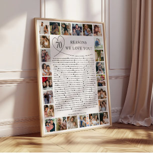 Poster Cadeau souvenir collage photo 70 raisons pour lesq