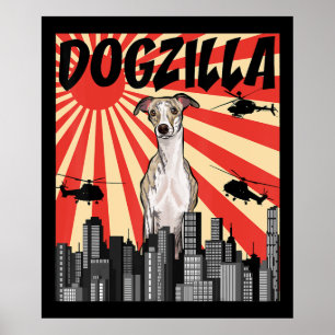 Poster Cadeau Whippet   drôle japonaise dogzilla whippet