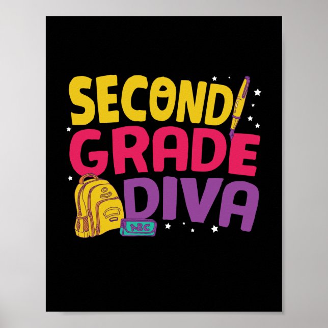 Poster Cadeaux 2e enseignant | Diva de deuxième année (Devant)