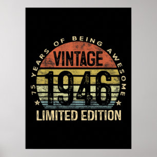 Poster Cadeaux 75 Ans Vintage 1946 Anniversaire
