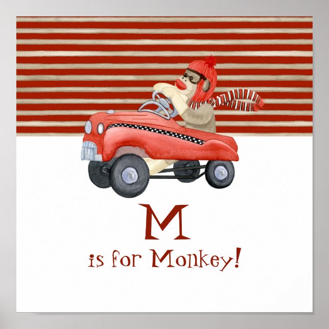 Poster Cadeaux bébé garçon rétro singe en chaussette avec (Devant)