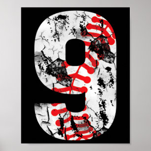 Poster Cadeaux de 9 ans Numéro 9 Baseball 9e Anniversaire