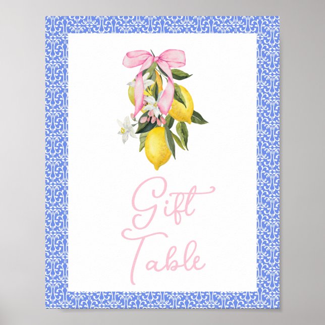 Poster Cadeaux de Baby Shower Rose Pastel Ruban à Citron  (Devant)