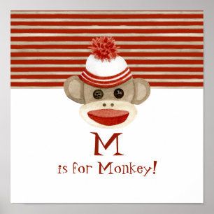 Poster Cadeaux de bébé garçon avec singe en chaussette ré