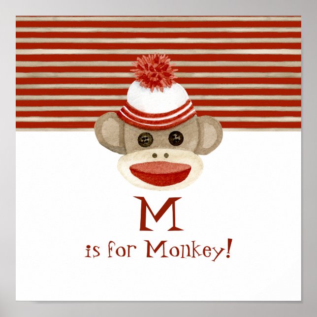 Poster Cadeaux de bébé garçon avec singe en chaussette ré (Devant)