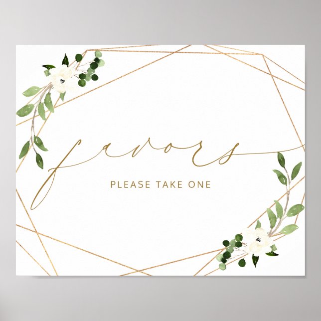 Poster Cadeaux de mariage géométriques verdure or mariage (Devant)