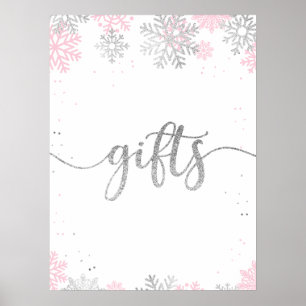 Poster Cadeaux de neige rose hiver