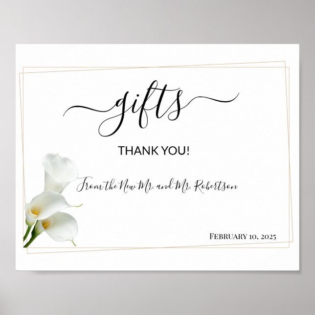 Poster Cadeaux Douche Mariage Vert Calla Lily Signal (Devant)