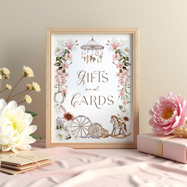Poster Cadeaux et cartes Wild Western Floral Baby shower (Gifts & Cards Wild Western Floral Baby Shower Poster)
