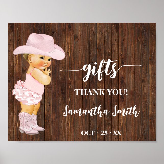 Poster Cadeaux Petite fille rose Baby shower occidental (Devant)