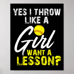 Poster Cadeaux pour amateurs de softball Oui je lance com