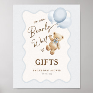 Poster Cadeaux pour Baby Shower Garçon Ourson