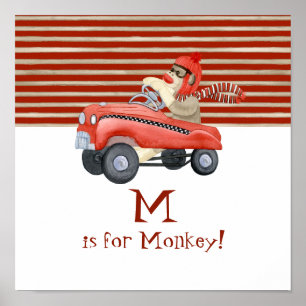 Poster Cadeaux pour bébé garçon : Singe en chaussette rét