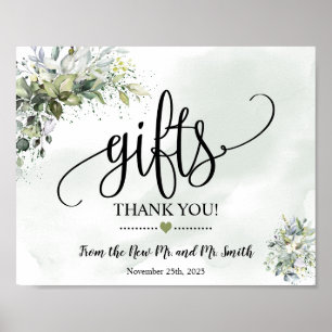 Poster Cadeaux signe douche mariage réception eucalyptus