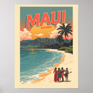 Poster Cadeaux souvenirs de plage tropicale vintage Maui