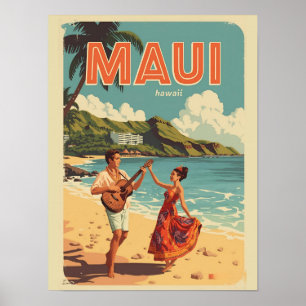 Poster Cadeaux souvenirs de plage tropicale vintage Maui