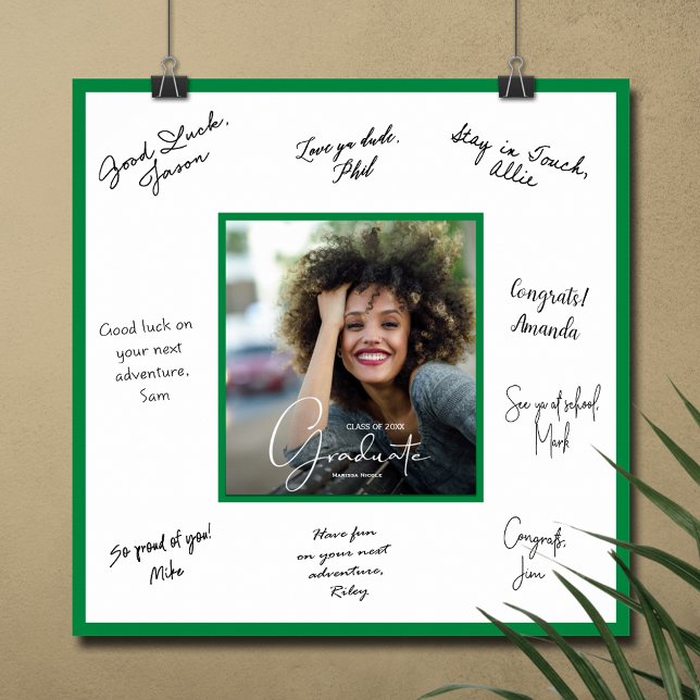 Poster Cadre d'autographe de fin d'études avec bordure ve (Graduation autograph poster with your photo and green border, INSTANT DOWNLOAD and/or PRINTED)